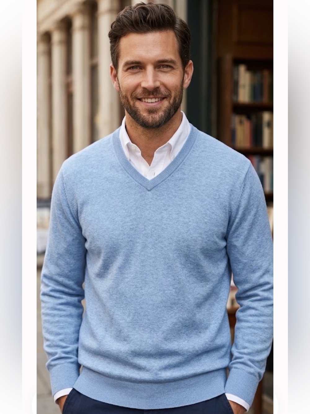 Brooks Brothers Light Blue Heather V-Neck Sweater